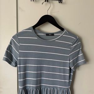 Blue & white striped midi dress, with pockets!